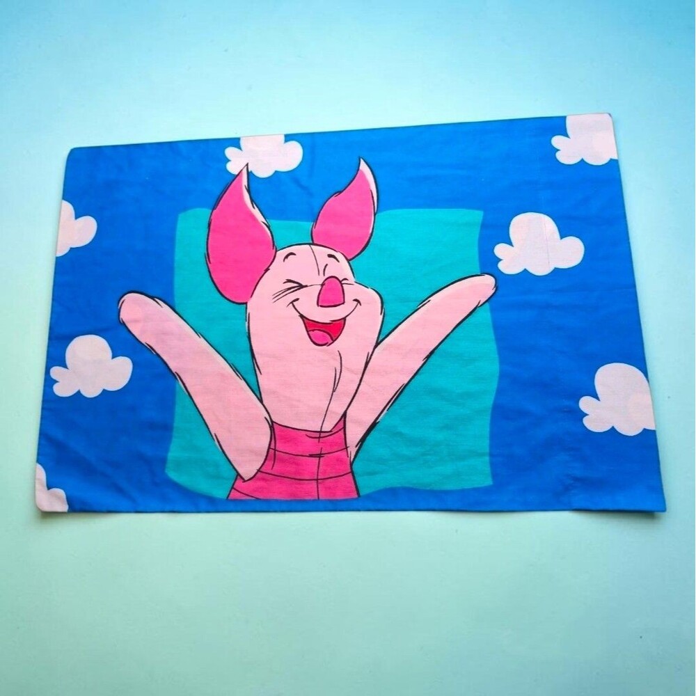 Vintage Winnie the Pooh Piglet Pillowcase Double Sided Disney 1990s Bedding